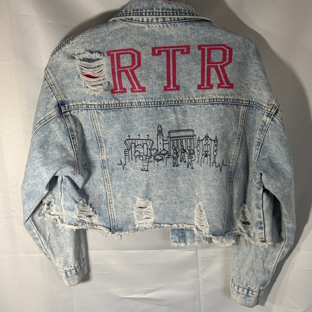 RTR COLLEGE DENIM JACKET Distressed SZ Small - Picture 6 of 9